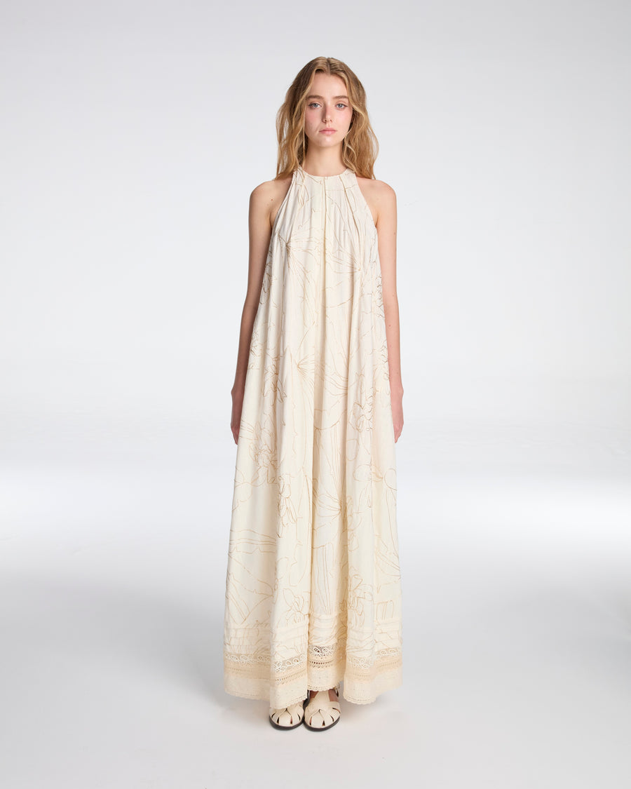 Long dress with gold embroidery