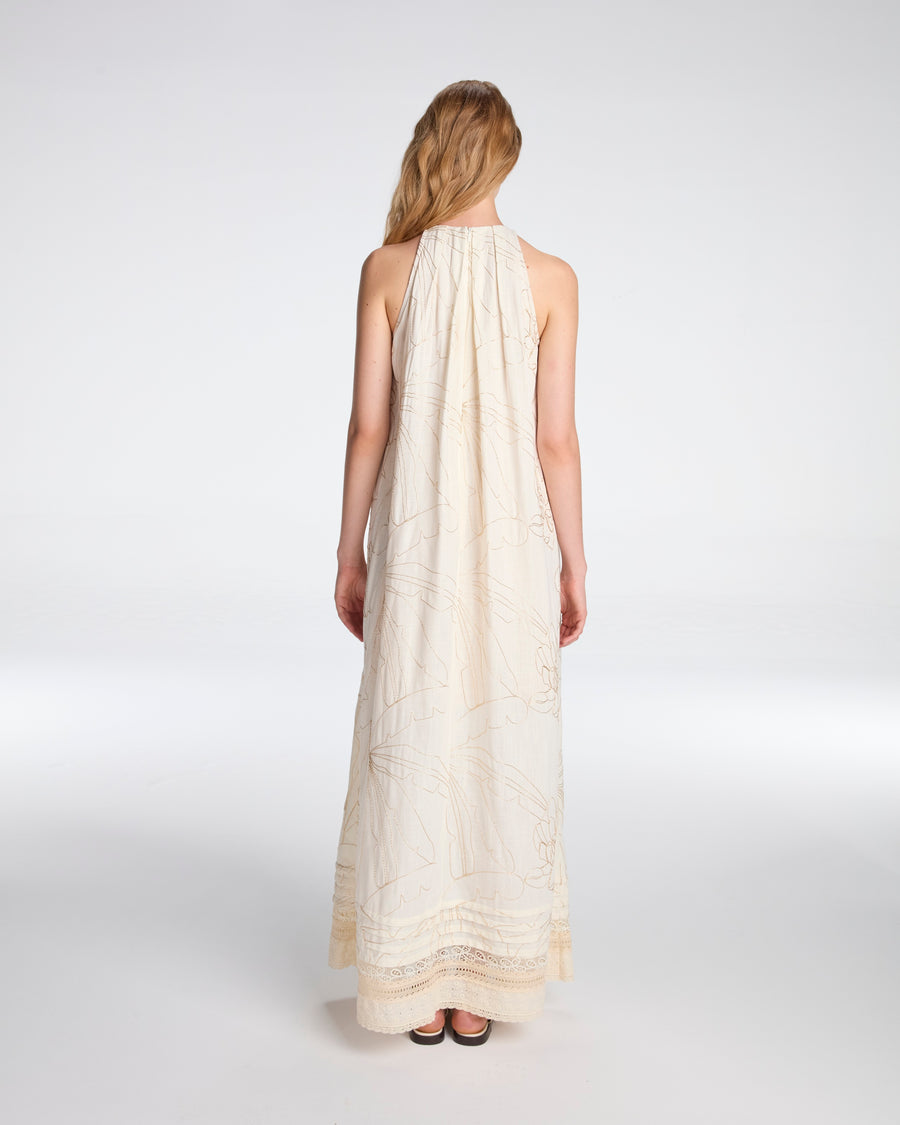 Long dress with gold embroidery
