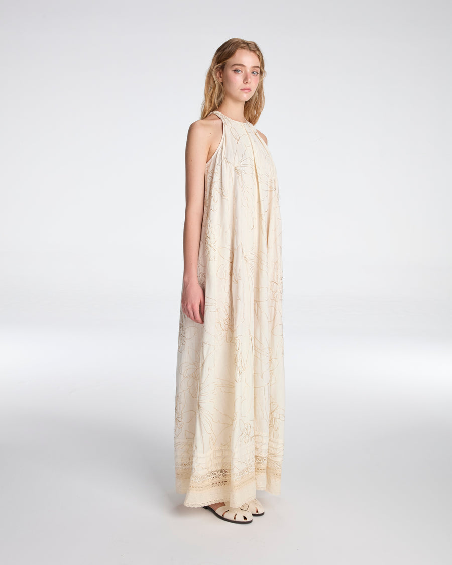 Long dress with gold embroidery
