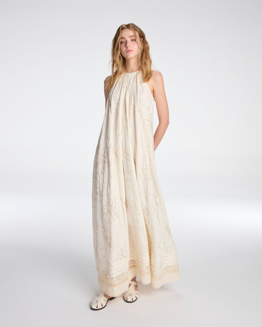Long dress with gold embroidery