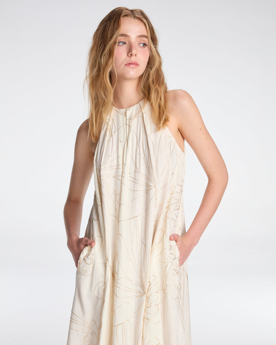 Long dress with gold embroidery