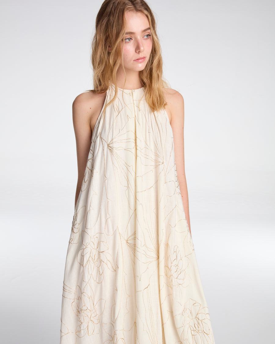 Long dress with gold embroidery