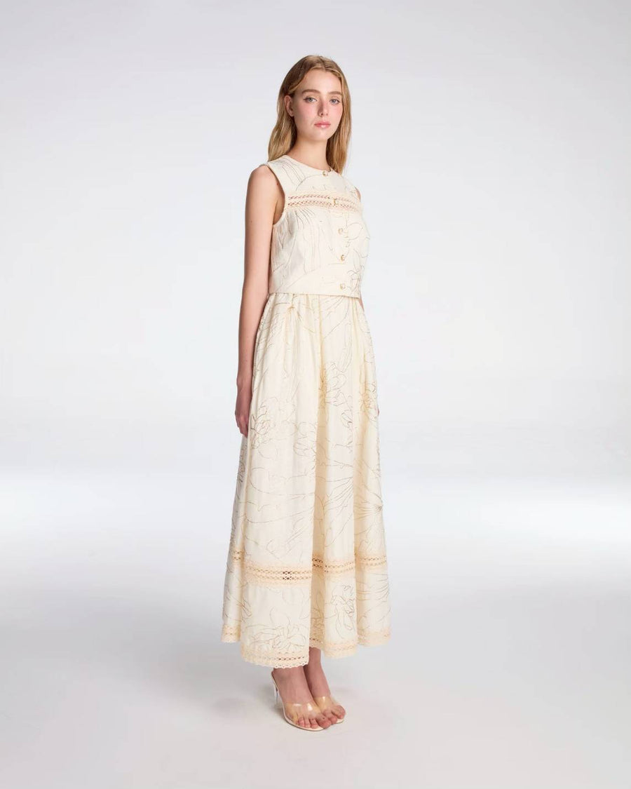 Long skirt with gold embroidery