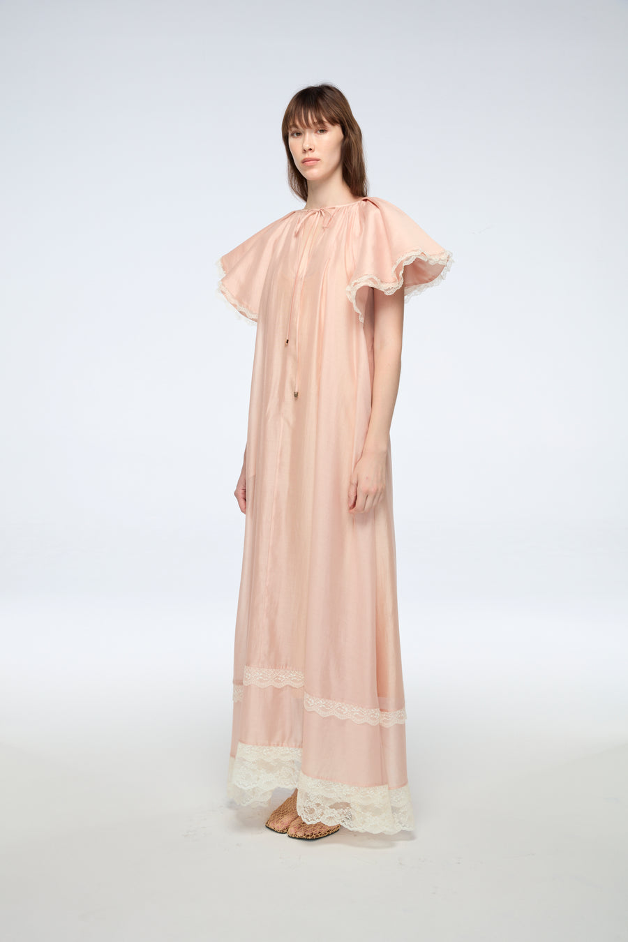 Long dress with ruffled sleeves