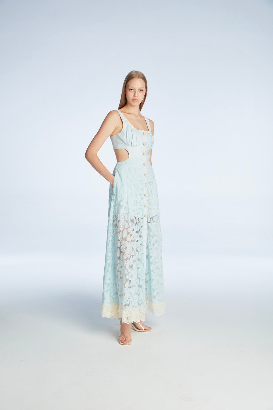 Long blue lace dress