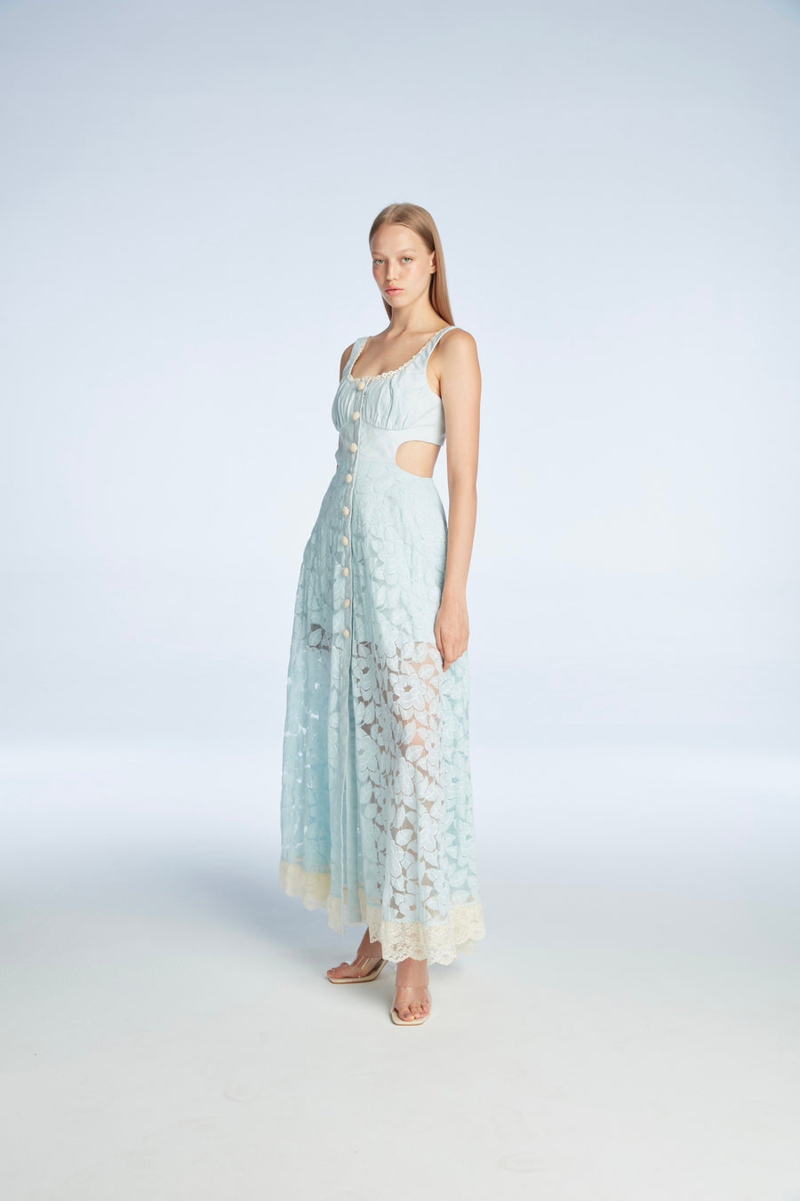 Long blue lace dress