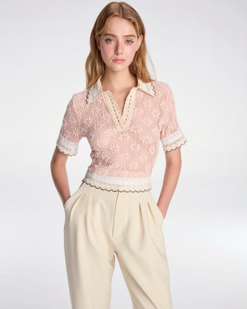 Cozy polo blouse in pink