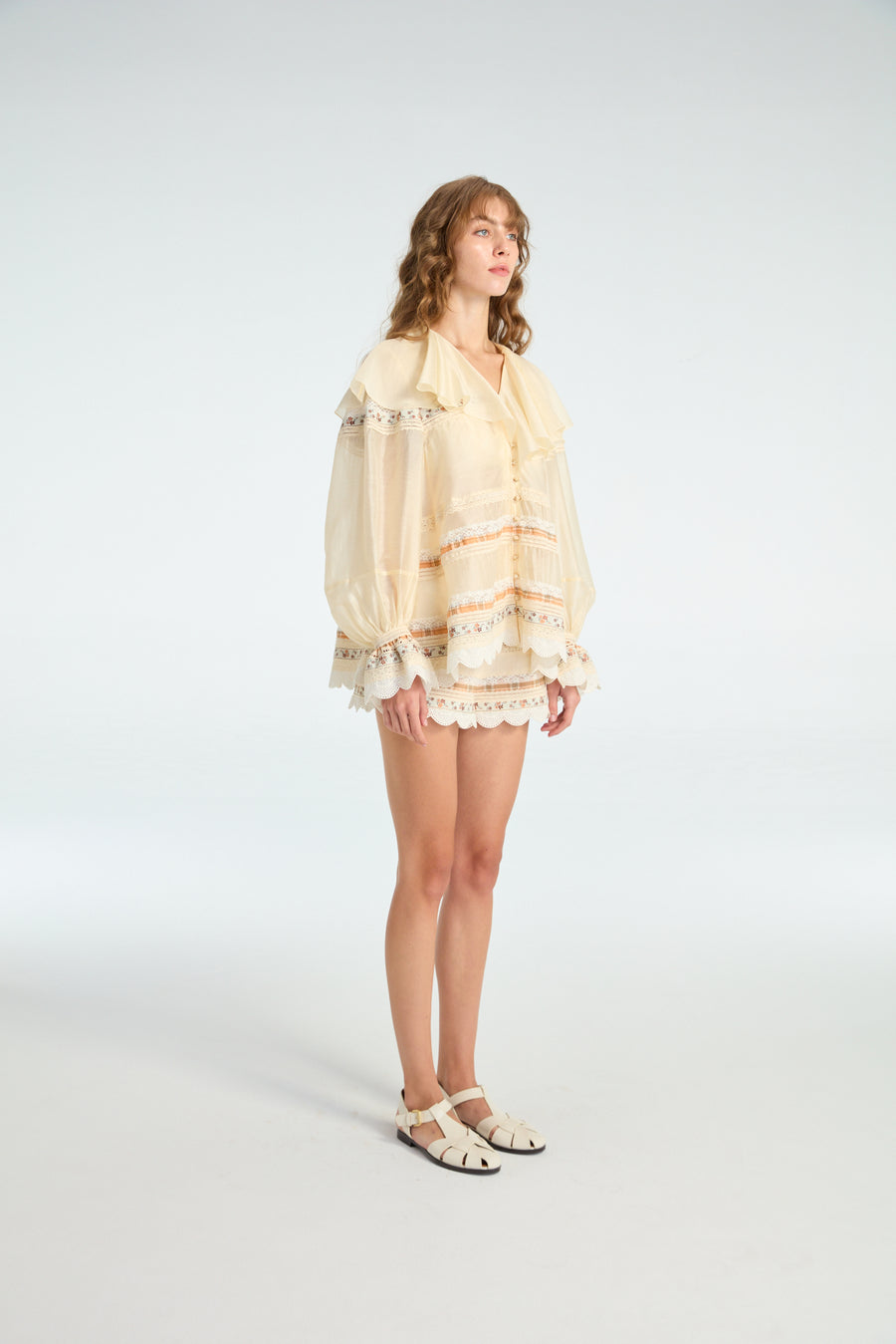 Sheer Blouse with Lace Trimmed