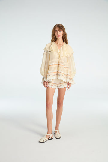 Sheer Blouse with Lace Trimmed