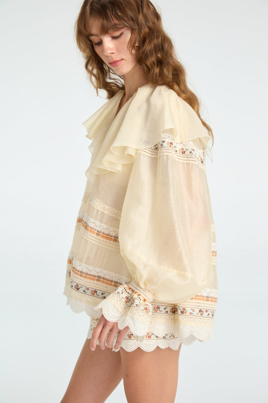 Sheer Blouse with Lace Trimmed
