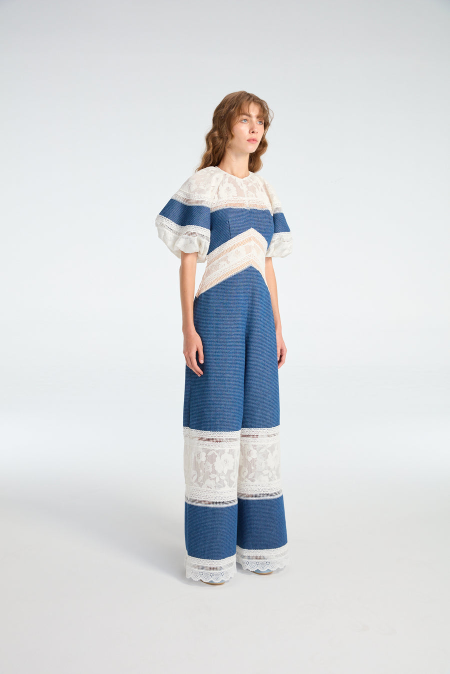 Puffy Sleeves Jumpsuits in Denim