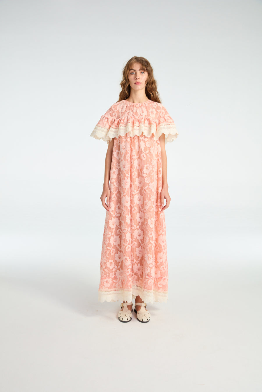 Long Lace Dress in Peach