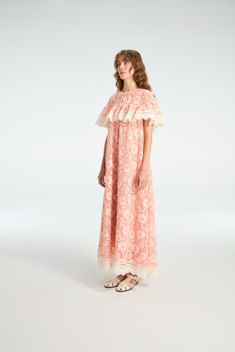 Long Lace Dress in Peach