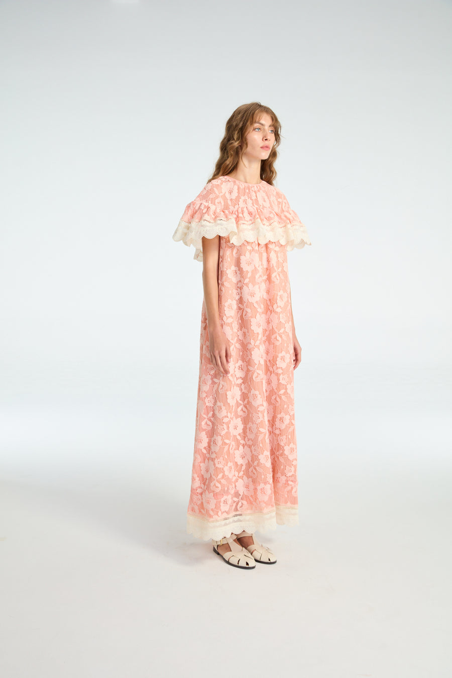 Long Lace Dress in Peach