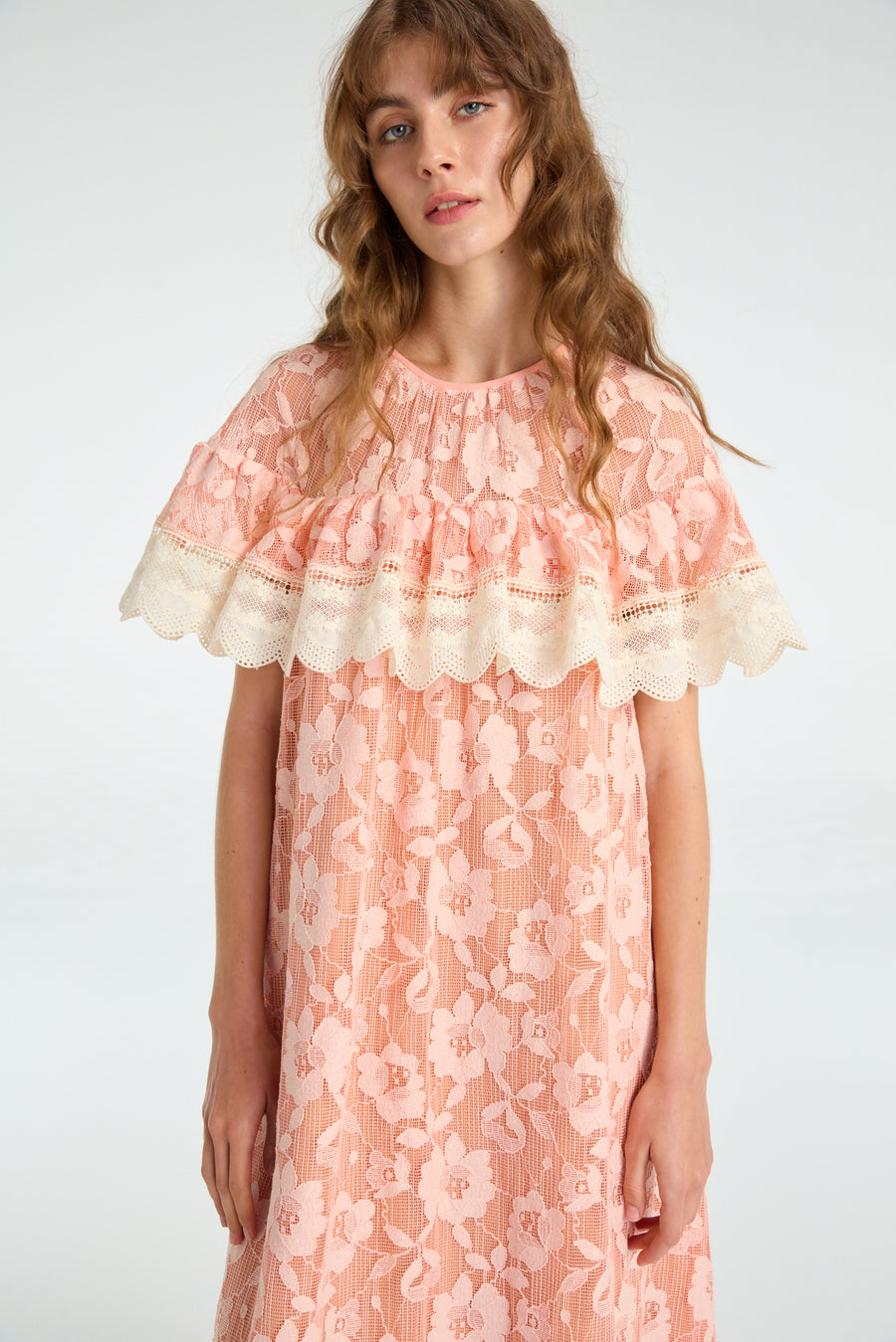 Long Lace Dress in Peach